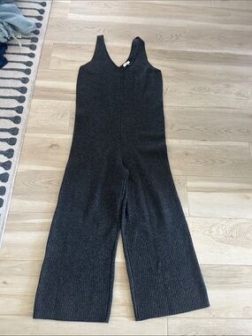 Madewell Dark Charcoal Ribbed V‑Neck Wide‑Leg Jumpsuit